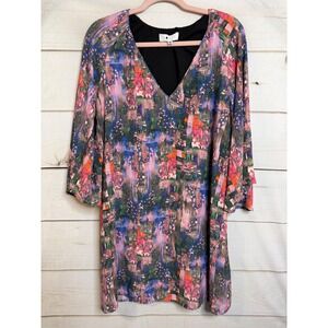 Corly Multi Color Abstract Brushstroke V-Neck Shift Mini Dress Womens‎ Size 10